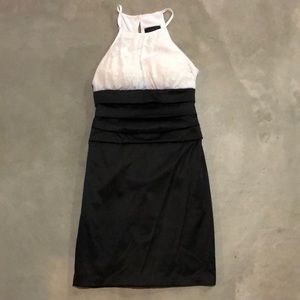 Black Satin and White Lace Cocktail Dress